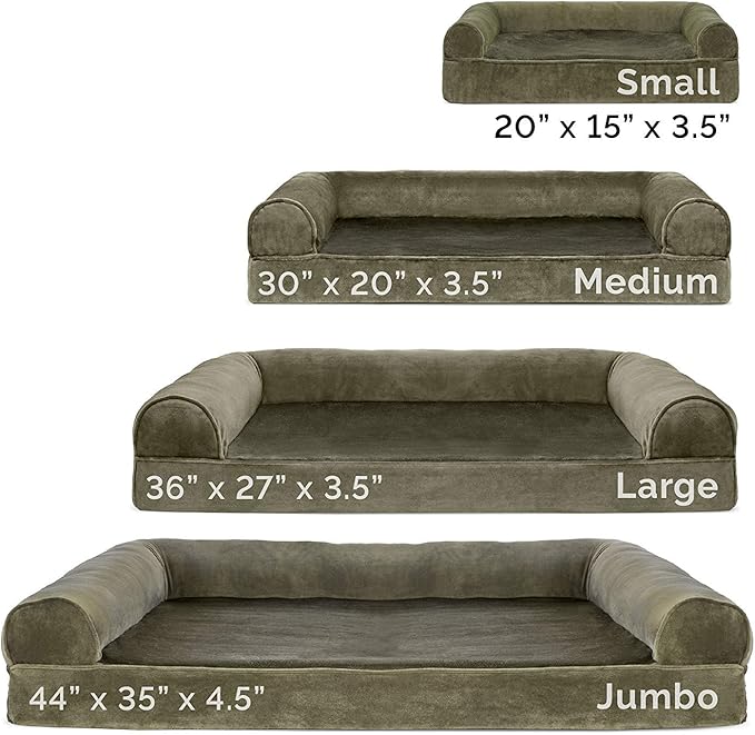 FurHaven Soft, Orthopedic Foam Sofa Dog Bed with Washable & Removable Cover - Faux Fur/Velvet - Dark Sage, Dogs Up to 35 lbs - Medium