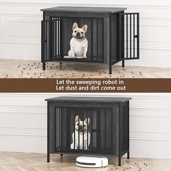 EasyCom 31.5" Small Dog Crate Furniture, Chew-Resistant Dog Crates for Small and Medium Dogs, Dog Kennel Furniture Indoor with 2 Doors and 3.94" Raised Feet, as TV Stand, End Table, Crate Table