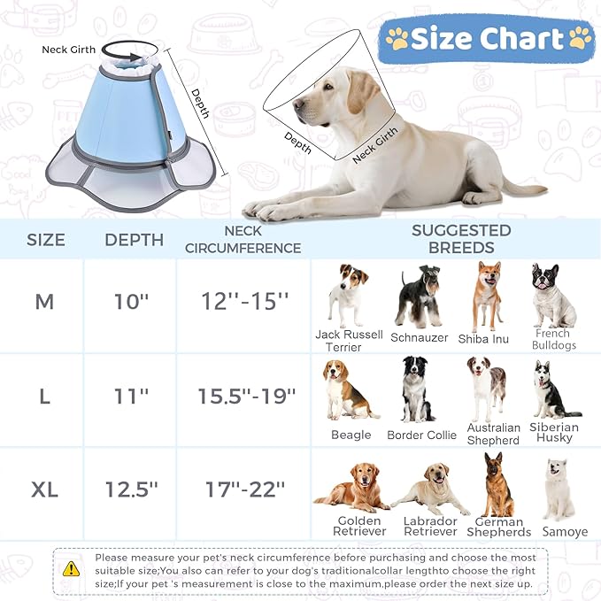 Soft Dog Cone Collar After Surgery Recovery,Adjustable E-Collar with Removable Shield,Lightweight,Breathable Anti-Licking Protective Cone for Large,Medium,Small Pets (Blue, L (Neck:15.5''-19''))