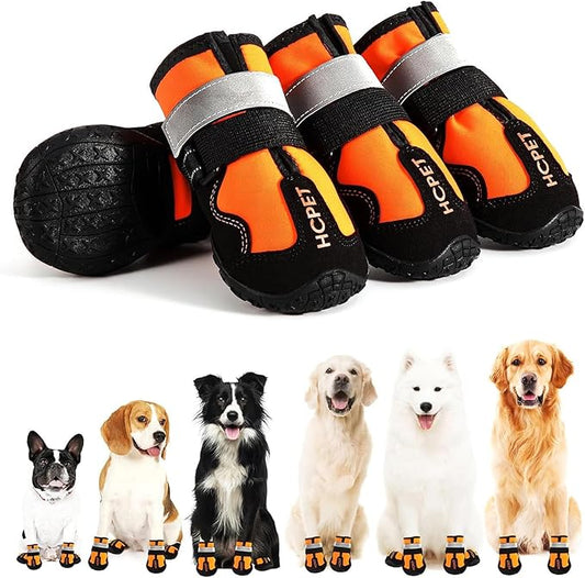 Hcpet Dog Shoes, Dog Boots for Small Dogs, Waterproof Medium Dog Booties Paw Protector for Summer Hot Pavement, Winter Snowy Day, Outdoor Walking, Indoor Hardfloors Anti Slip Sole Orange Size 1