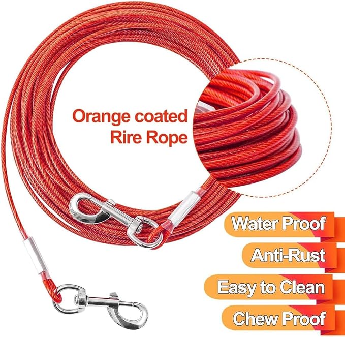 Tie Out Cable for Dogs,30FT Dog Leads,Heavy Duty Tie Out Cable for Large Dogs Up to 125lbs,Durable Dog Runner Tether Line for Outdoor,Yard