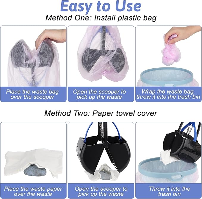 PPOGOO Non-Breakable 2PCS Pooper Scoopers for Large Medium Small Dogs with 24.3inch Long Handle High Strength Material Durable Spring, Easy Grass and Gravel Pick Up Blue and Orange