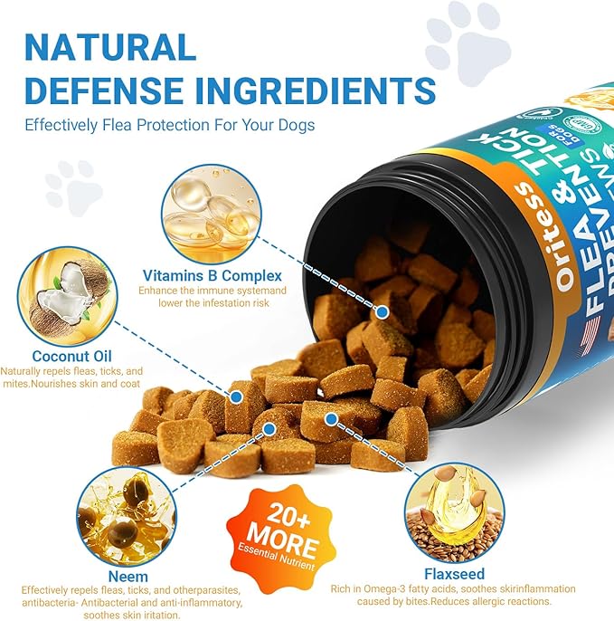 Flea and Tick Prevention for Dogs, 180 Soft Chews Natural Dog Flea and Tick Chewables Oral Flea Supplement for Dogs, Puppy Flea Support - All Breeds & Ages - Chicken Flavor