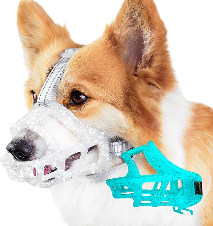 Glow-in-The-Dark Dog Muzzle, Basket Muzzle for Small Medium Large Dogs,Anti-Biting Chewing, Lightweight Cage Design,Allows Drinking & Panting,for Grooming & Training(Transparent Size XL)