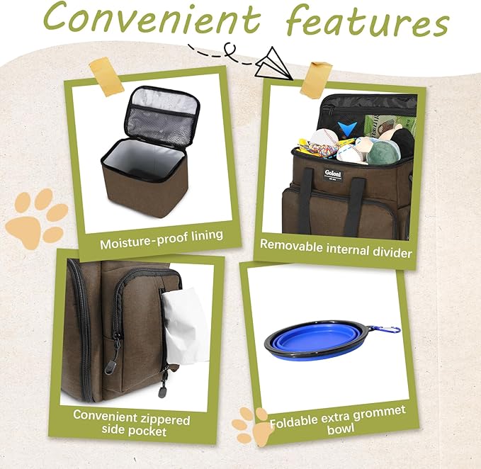 Dog Travel Bag Airline Approved–Pet Travel Tote with Collapsible Bowls,Food Containers & Feeding Mat–Multi-Pocket Organizer for Dogs & Cats, Durable & Water-Resistant for Hiking,Trips,Outdoors