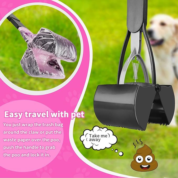 UPSKY 32'' Pooper Scooper for Large Small Dogs, Long Handle Dog Poop Scooper with Waste Bags, Portable Dog Poop Pick Up Tool, Folding Poop Scoop for Yard, Grass, Dirt, Gravel
