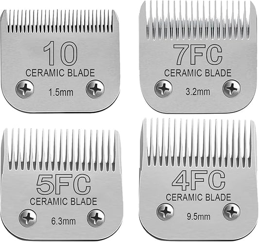 Size10/ 7FC/5FC/4FC Detachable Pet Dog Clipper Blades, Compatible with Most Oster A5, KM Series Clippers,Made of Ceramic Blade & Stainless Steel Blade 5PACK