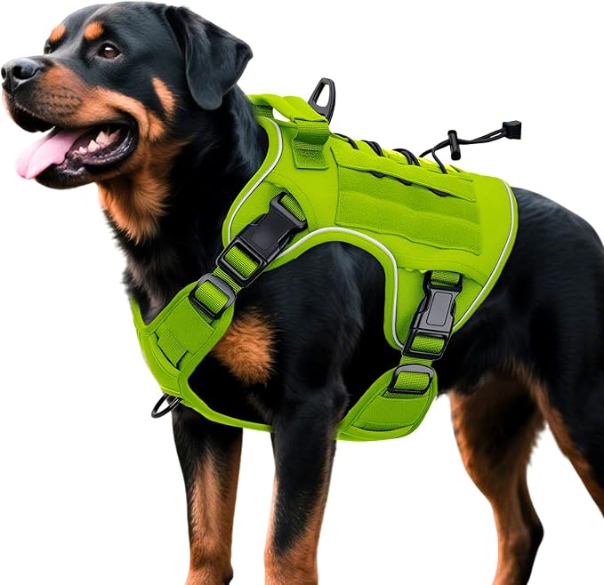 Heavy-Duty Tactical Dog Harness for Large Dogs, No Pull Adjustable Reflective Pet Vest with Molle System, K9 Military-Grade Control for Service Training, Outdoor & 10+ Breeds, Wild Lime, XX-Large