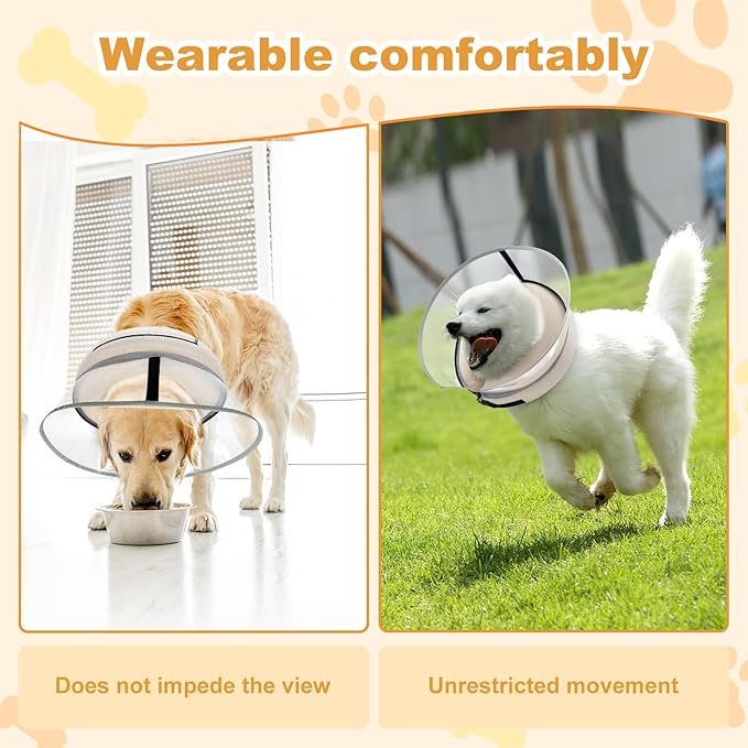 Dog Cone Collar with Enhanced Anti-Licking, Inflatable Dog Cone After Surgery, Adjustable Size with Soft Padding for Small Medium Large Dogs - Pale Yellow/M