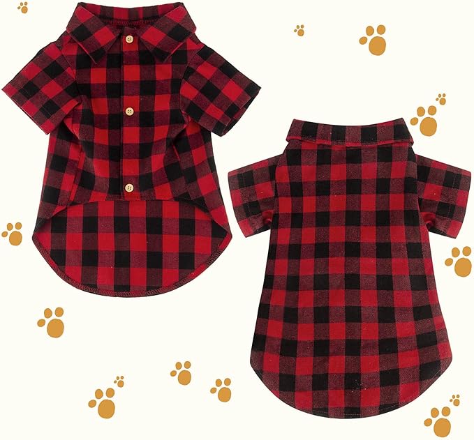 Plaid Buffalo Dog Outfit - Soft Casual Clothes for Small, Medium, Large Dogs and Puppies - Red, Halloween, Thanksgiving, Christmas Costume (M)