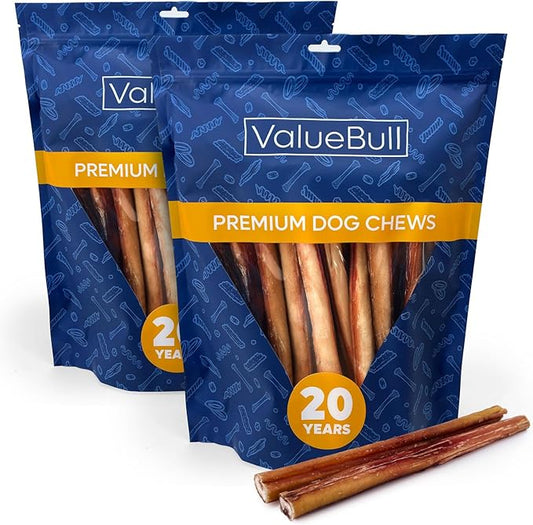 ValueBull Bully Sticks for Dogs, Jumbo 12 Inch, 50 Count - All Natural Dog Treats, 100% Beef Pizzles, Single Ingredient