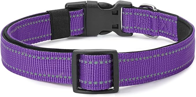 Reflective Dog Collar Padded with Soft Neoprene Breathable Quick Release Basic Dog Collars for Large Dogs Purple Girl