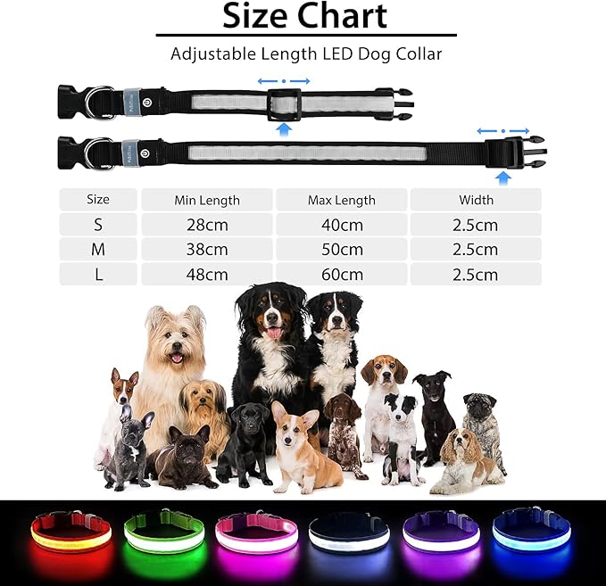 PcEoTllar Light up Dog Collar Lights for Night Walking - LED Dog Collar Light Rechargeable Color Changing, Glow in The Dark Dog Collars Waterproof Glowing Dog Collars for Large Small Medium Dogs