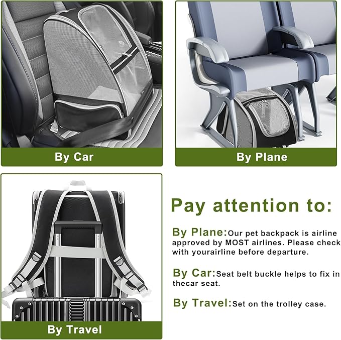 Texsens Cat Backpack - Expandable Pet Carrier for Medium Cats and Small Dogs up to 17 lbs - Breathable, Collapsible & Soft Cat Travel Bag for Outdoor Hiking (Black)