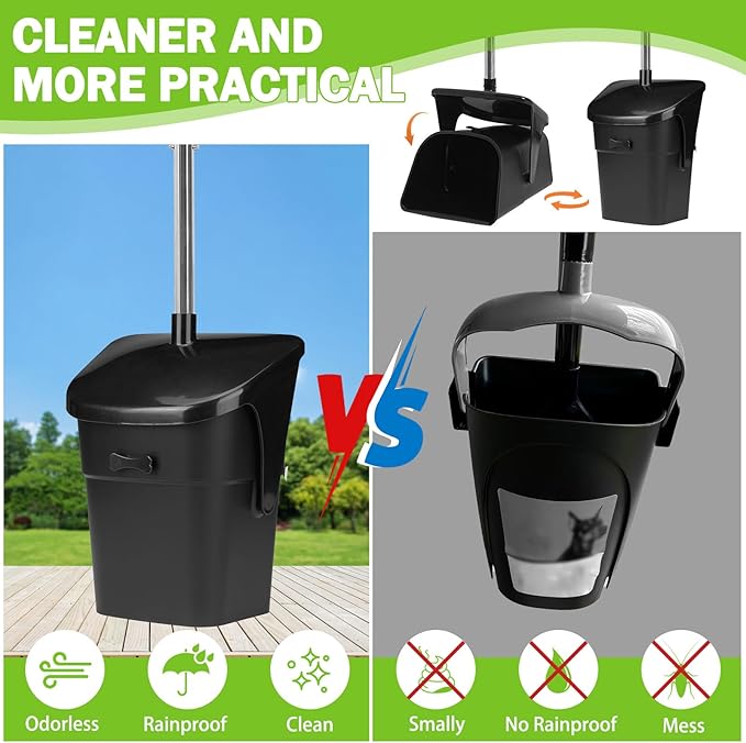 SCENEREAL Dog Pooper Scooper for Yard, Dog Poop Trash Can Outside Swivel Bin Rake Spade Kit for Large Medium Small Dogs with 40 Waste Bags, Extra Long 45" Metal Handle,Portable Scooper for Outdoor