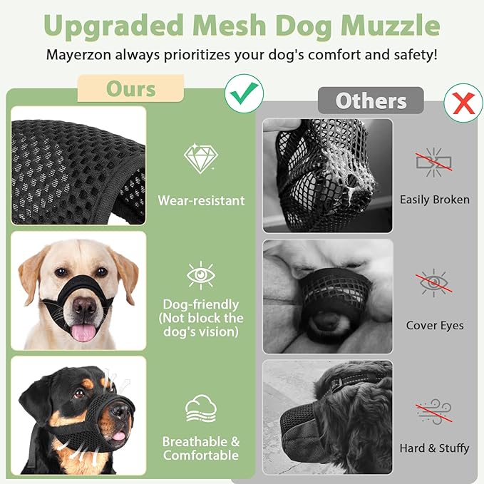 Mayerzon Dog Muzzle with Hook and Loop for Large Medium Small Dogs, Patented Soft Mesh Beagle Labrador Puppy Muzzles for Biting Chewing Grooming, Breathable, Adjustable, Allows Panting Drinking