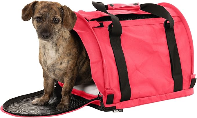 SturdiBag Pro 2.0 Pet Travel Carrier with Flexible Height for Cats and Dogs | Soft Sided Pet Carrier Bag with Safety Clips and Seatbelt Straps for Airplane or Car Travel | Medium, Hot Pink