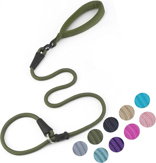 Slip Lead Dog Leash，Strong Nylon Rope Leash and Padded Handle,No Pull Outdoor Walking Training Lead for Small Medium Large Dogs(Army Green,1/2"×4ft)