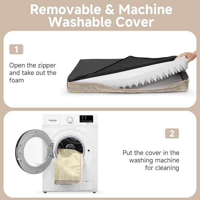 OhGeni Orthopedic Waterproof & Machine Washable Dog Bed for Medium Large Pets, Suitable for Crates, Cat Mat with 25D Egg Crate Foam, Removable Cover & Invisible Zipper, 35 Inches(Khaki)