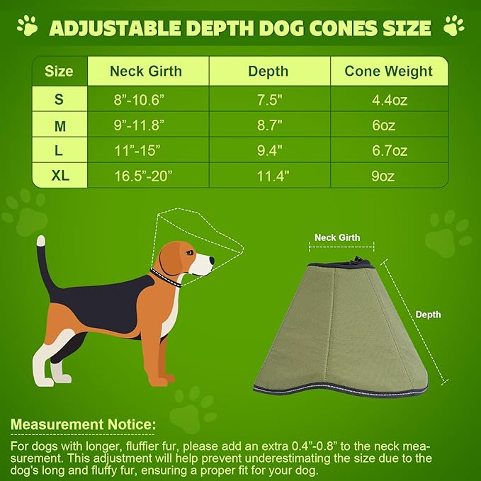 Soft Dog Cone After Surgery: Comfortable Dog Cones Collar for Stop Licking Biting - Adjustable Elizabethan Collar for Dogs fit for Small Medium Large Dogs (Green, L)