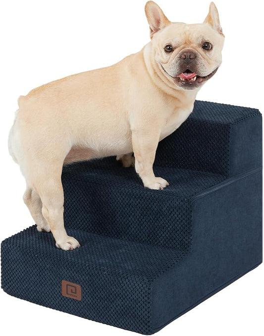 EHEYCIGA Dog Stairs for Small Dogs 13.5" H, 3-Step Dog Steps for Couch Sofa and Chair, Pet Steps for Medium Cats, Non-Slip Balanced Pet Ramp Indoor, Navy Blue