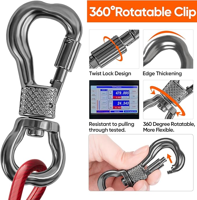 Tresbro 25FT Red Reflective Tie Out Cable for Dogs Up to 125 Pounds, Steel Wire Lead Leash with Stainless Rotatable Buckle, Lightweight and Enduring, Dog Chains Outside for Outdoor,Yard,Camping