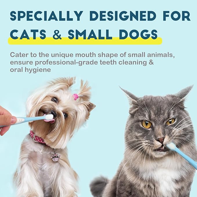Small Dog Toothbrush, Cat & Puppy Tooth Brushing Kit, Ultra Soft & Mini Head Teeth Brush for Kitten & Tiny Pet, Doggy Toothbrushes Deep Dental Cleaning, 2 PCS - Blue