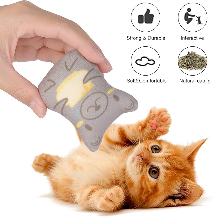 Dorakitten Catnip Toys for Indoor Cats - 5PCS Plush Cat Chew Toys Teething Interactive Catnip Filled Kitten Toy Soft Pet Toy