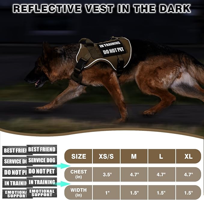 WINSEE Service Dog in Training Mesh Harness with 10 Pet Patches, Soft Air Mesh Breathable Tactical Dog Molle Vest, Reflective Military Pet Vest for Walking Hiking for Small Dogs