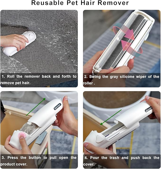 Pet Hair Remover Roller, Reusable Lint Roller for Pet Hair, Cat Dog Hair Remover for Furniture, Sofa, Carpet, Bedding, Self Clean Lint Remover-White Body Grey Silicion