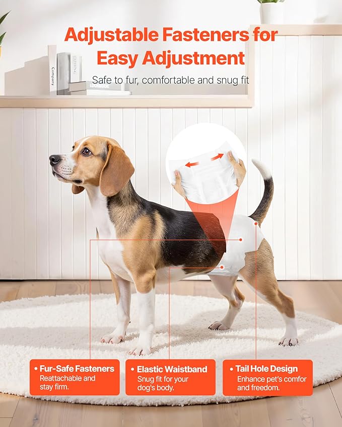 VEVOR Disposable Dog Diapers, Super Absorbent Female Dog Diapers, 360° Leak-Proof Female Doggy Pet Diaper with Wetness Indicator for Heat Period, Training, Incontinence - XS, 144 Count (2 Packs of 72)