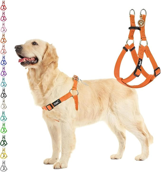 PUPTECK No Pull Dog Harness Soft Adjustable Basic Nylon Step in Puppy Vest Outdoor Walking with ID Tag Medium Orange