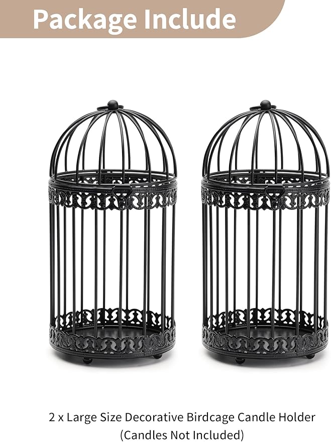 NUPTIO Vintage Bird Cage Lantern: Black Hanging Bird Cage Decor Candle Lanterns for Centerpiece - Large Birdcage Pillar Candles Holder for Halloween Christmas Bridal Shower 10 Inch H