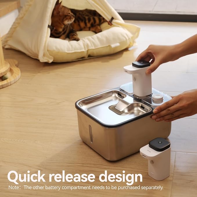 Stainless Steel Cat Water Fountain Wireless for Cats Indoor, Automatic Metal Dog Water Dispenser,Cordless Battery Operated Pet Drinking Fountain,Rechargeable Waterer with Motion Sensor 123oz, Gray
