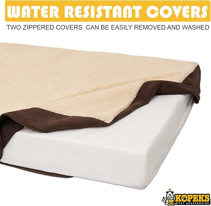 KOPEKS Jumbo Orthopedic Dog Bed - 7-inch Thick Memory Foam Pet Bed with Pillow with Removable Cover & Free Waterproof Liner - for Large Breed Dogs, XL, Brown-Plush Top