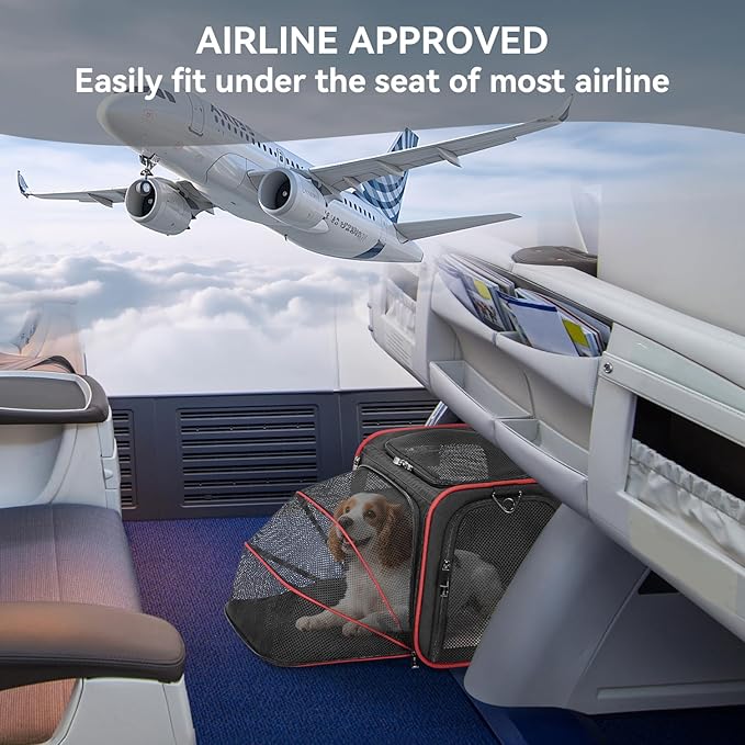 Petsfit Expandable Cat Carrier Dog Carriers,Airline Approved Soft-Sided Portable Pet Travel Washable Carrier for Kittens,Puppies,Removable Soft Plush mat and Pockets,Locking Safety Zippers