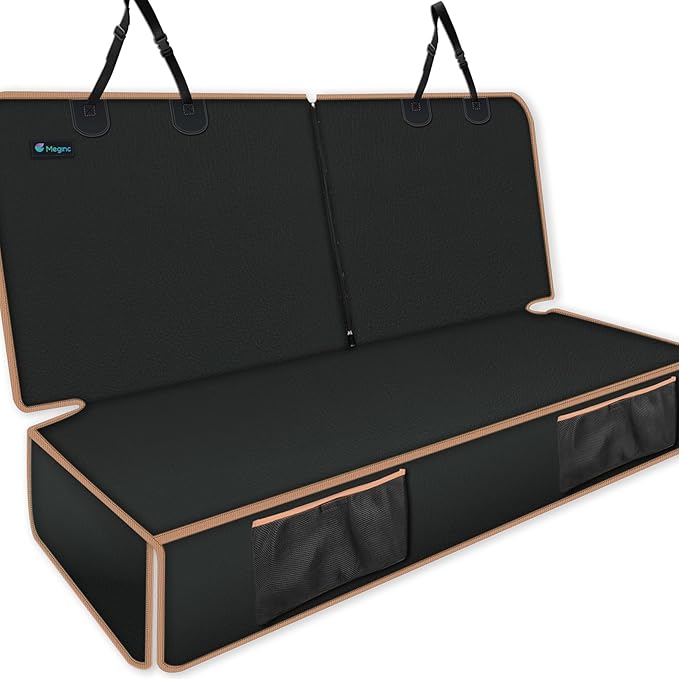 Dog Car Seat Cover for Back Seat, Waterproof PU Leather Bench Seat Covers for Trucks Ford F 150/Ram 1500/Chevy Silverado/GMC Covers, Non-Slip Back seat Pet Cover for Dogs in Car, Easy to Use and Clean