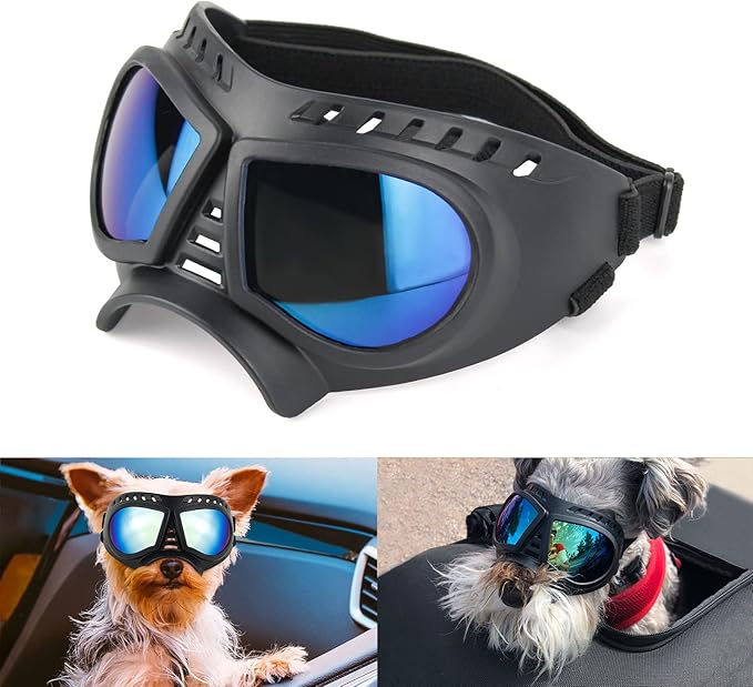 Small Dog Goggles Windproof for Small-Medium Breeds Dog Sunglasses Anti-UV with Adjustable Straps - Blue