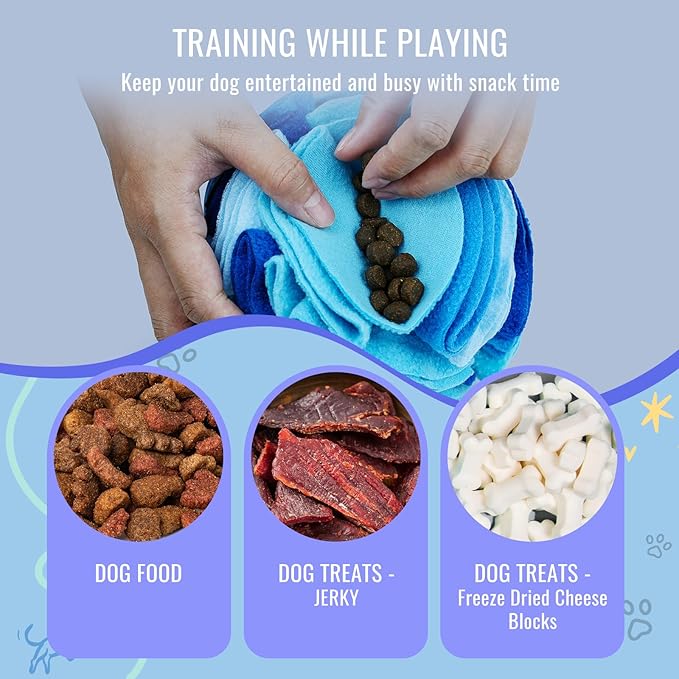 Pet Snuffle Ball, Puzzle Sniffing Interactive Dog Ball for Blind Dogs Training Stress Relief Dog Enrichment Toys Treat Machine Washable (Ocean Blue, 10cm)