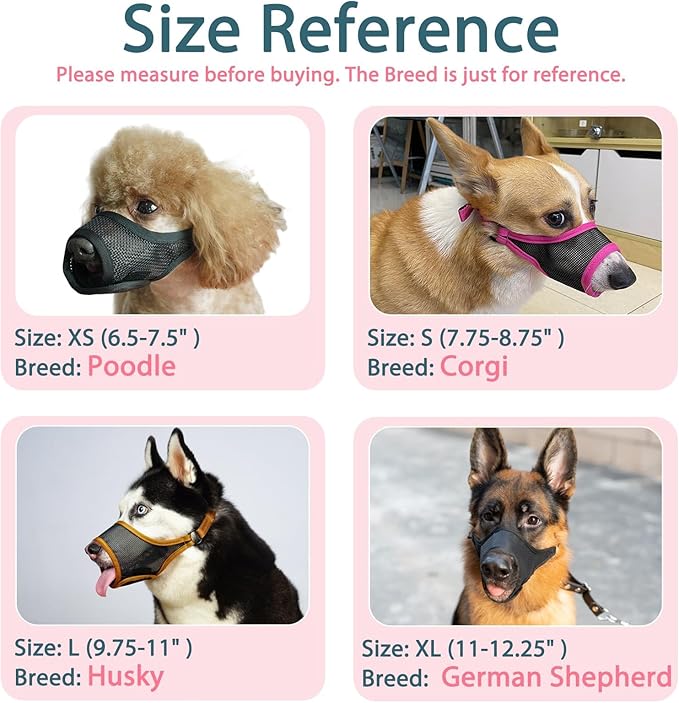 LUCKYPAW Dog Muzzle, Mesh Muzzle for Large Medium Small Dogs, Soft Mouth Guard for Biting Chewing, Breathable Mouth Guard with Adjustable Strap for Training(Hot Pink, XS(Snout:6.5"-7.5"))