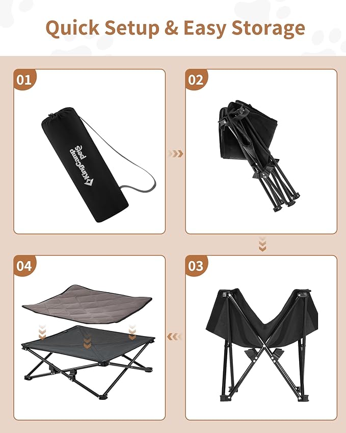 KingCamp Elevated Dog Bed for Small Dogs, Raised Outdoor Indoor Portable Cooling Cot Lifted Pet Hammock Off Ground with Washable Breathable Mesh & Frame with Non Slip Foot for Camping Backyard, Black