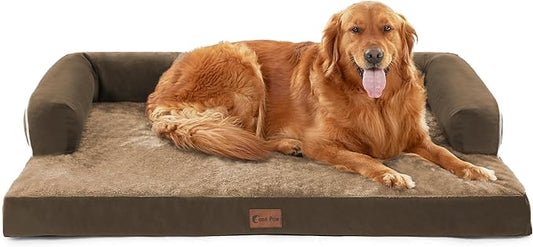 Orthopedic Dog Beds for Extra Large Dogs, Waterproof Dogs Beds XLarge, Memory Foam Dog Couch Beds with Comfy Bolster, Removable Washable Cover and Nonskid Bottom (X-Large,Brown)