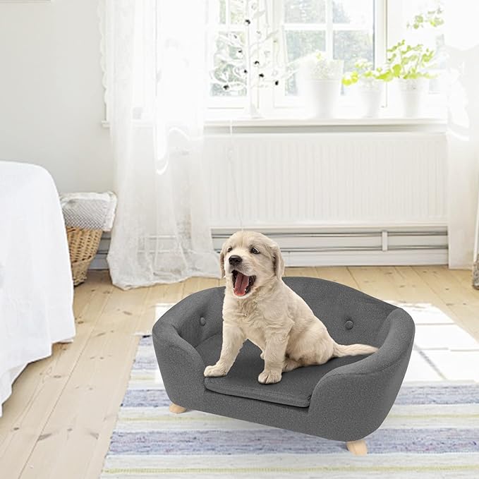 SHAVI Pet Sofa Dog Couch for Small Pet Dog and Cats, Low Back Lounging Bed with Velvet Modern Cat Couch Easy-to-Clean(Grey)