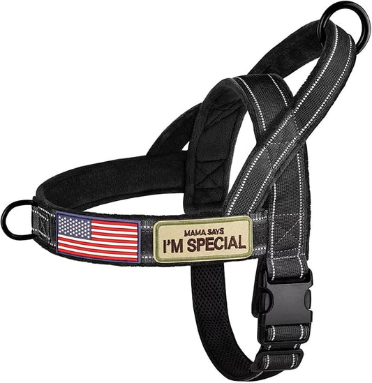 Forestpaw No Pull Dog Harness - Soft Flannel Padded Tactical Dog Vest Harness with Quick Release Buckle, Adjustable Reflective Pet Harness for Medium Dogs Walking Training,Black M