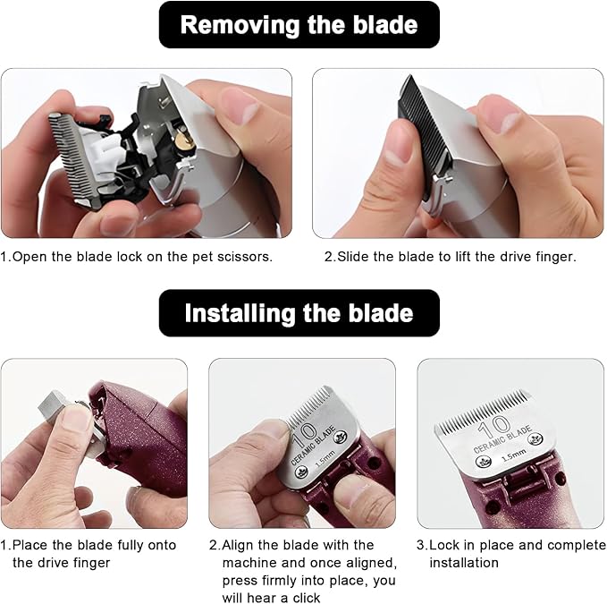 Size10/ 7FC/5FC/4FC Detachable Pet Dog Clipper Blades, Compatible with Most Oster A5, KM Series Clippers,Made of Ceramic Blade & Stainless Steel Blade 5PACK