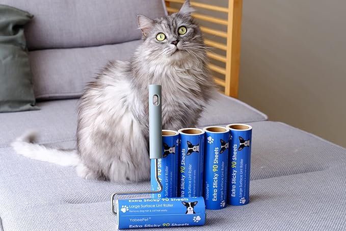 Extreme Sticky Large Surface Lint Roller, 6.3'' Giant Pet Hair Remover Roller for Pet Dog Cat Hair, Clothes&Furniture Cleaning, 90 Sheets (1 Roller + 2 Refills)