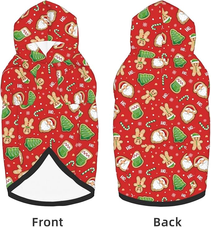 Santa Claus with Gingerbread Man Hoodie,Christmas Cosplay Dog Clothes with Pocket and Hat Winter Clothes Sweaters X-Small