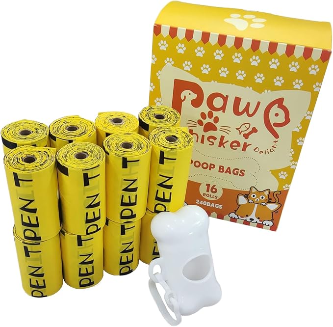 Dog Poop Bag, Biodegradable, Waste Bags with Dispensers, Guaranteed Leak Proof and Extra Thick, Certified Home Compostable, Plant-Based Dog Waste Bags, Eco-Friendly, 240 counts 16 rolls (Yellow, 16)