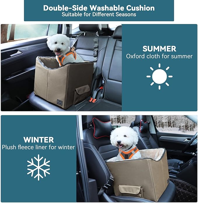 Petsfit Dog/Cat Booster Seat with Pockets, small dog car seat for Cars, Trucks and SUVs (Small, Dark Brown)