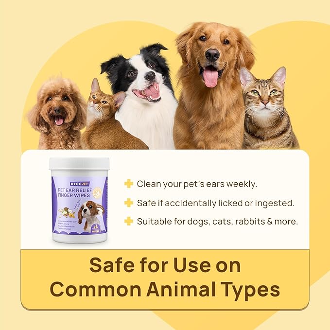 HICC PET Dog Ear Wipes Finger 50 Count Dog Ear Cleaner Wipes for Dogs & Cats, Dog Ear Infection Treatment to Relieve Ear Itching & Inflammation, Remove Ear Wax, Dirt, Smelly - Honey Scent